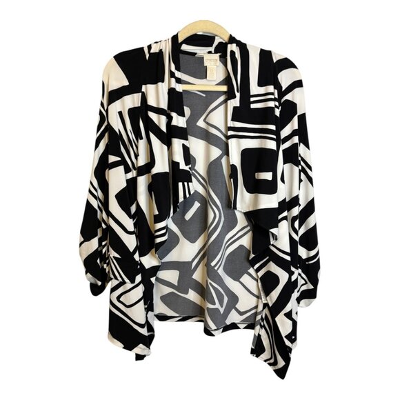 Chico's Cardigan‎ Women's Size Small Jacket Ponte Abstract Black White Chicos 0 - Picture 1 of 4
